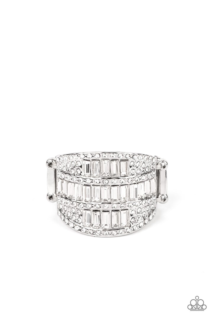 RED CARPET REDUX - WHITE RHINESTONE SILVER RING - PAPARAZZI - JANUARY 2022 LIFE OF THE PARTY EXCLUSIVE