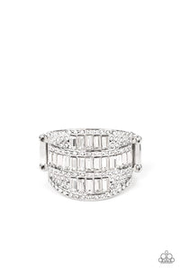 RED CARPET REDUX - WHITE RHINESTONE SILVER RING - PAPARAZZI - JANUARY 2022 LIFE OF THE PARTY EXCLUSIVE