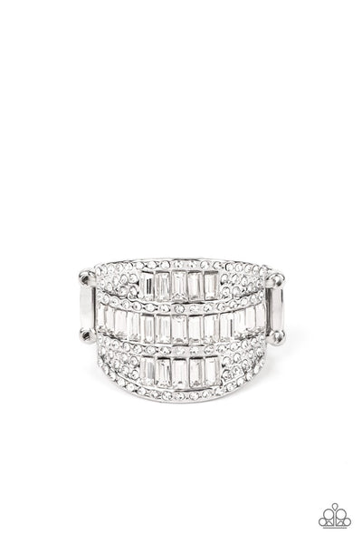 RED CARPET REDUX - WHITE RHINESTONE SILVER RING - PAPARAZZI - JANUARY 2022 LIFE OF THE PARTY EXCLUSIVE