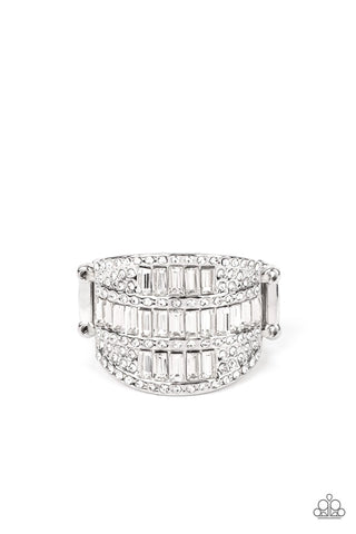 RED CARPET REDUX - WHITE RHINESTONE SILVER RING - PAPARAZZI - JANUARY 2022 LIFE OF THE PARTY EXCLUSIVE