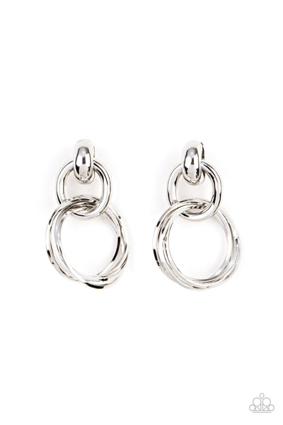 DYNAMICALLY LINKED - SILVER CIRCLE POST EARRINGS - PAPARAZZI