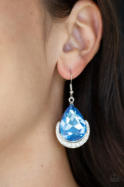 MEGA MARVELOUS - BLUE GEM SILVER EARRINGS - PAPARAZZI