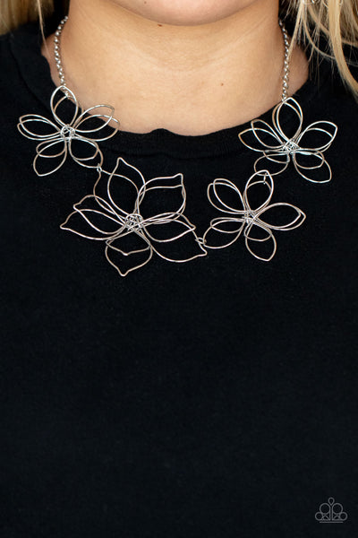 FLOWER GARDEN FASHIONISTA - SILVER WIRE FLORAL NECKLACE - PAPARAZZI