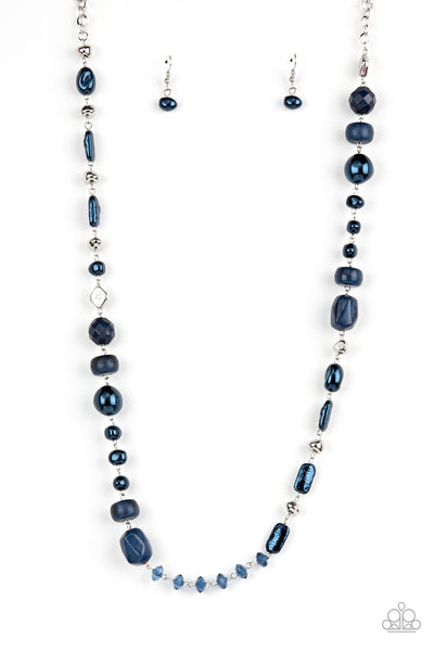 JUICY GOSSIP - BLUE PEARL CRYSTAL AND ACRYLIC BEAD SILVER NECKLACE - PAPARAZZI