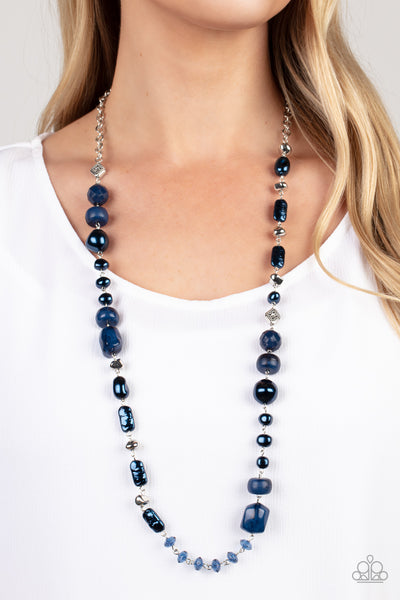 JUICY GOSSIP - BLUE PEARL CRYSTAL AND ACRYLIC BEAD SILVER NECKLACE - PAPARAZZI