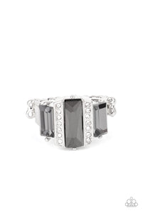 A GLITZY VERDICT - SILVER SMOKY GEM RING - PAPARAZZI