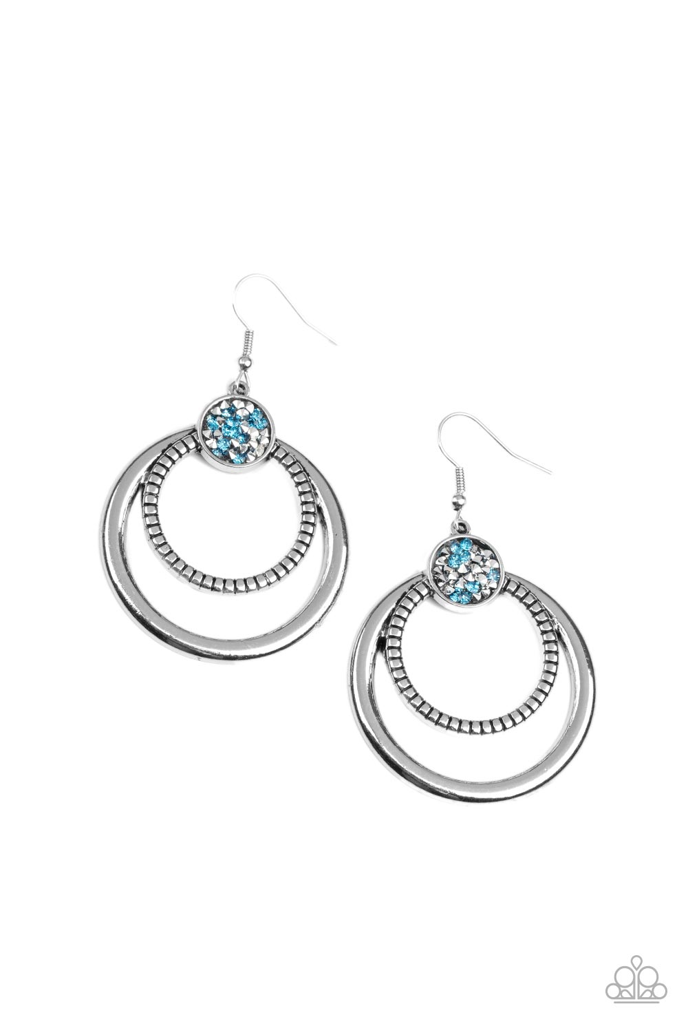 SPUN OUT OPULENCE - BLUE AND SILVER DRUZY CIRCLE EARRINGS - PAPARAZZI