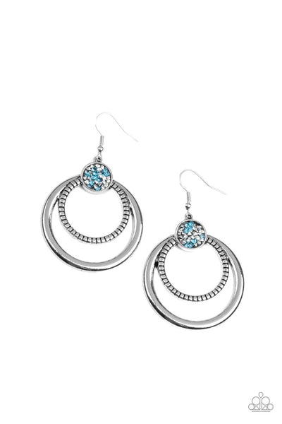 SPUN OUT OPULENCE - BLUE AND SILVER DRUZY CIRCLE EARRINGS - PAPARAZZI