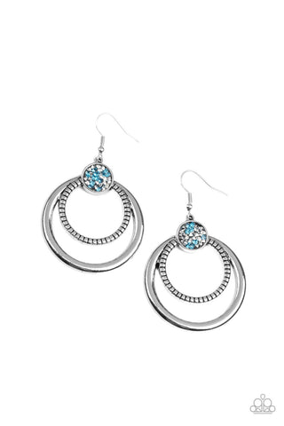 SPUN OUT OPULENCE - BLUE AND SILVER DRUZY CIRCLE EARRINGS - PAPARAZZI