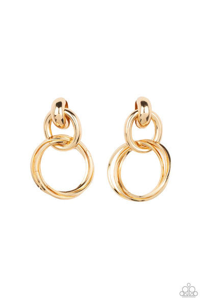 DYNAMICALLY LINKED - GOLD CIRCLE SMALL POST EARRINGS - PAPARAZZI