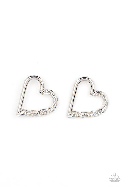 CUPID, WHO? - SILVER HEART POST EARRINGS - PAPARAZZI