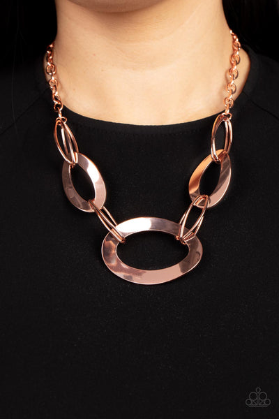 METALHEAD COUNT - COPPER SHINY OVAL NECKLACE - PAPARAZZI