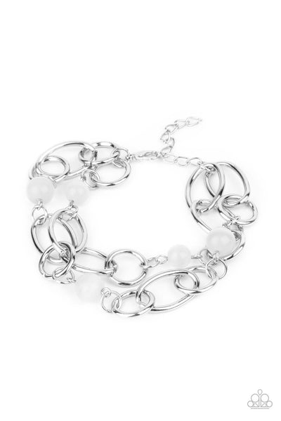 DELIGHTFULLY DAYDREAMY - WHITE CAT'S EYE STONE SILVER BRACELET - PAPARAZZI