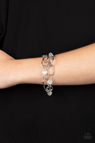 DELIGHTFULLY DAYDREAMY - WHITE CAT'S EYE STONE SILVER BRACELET - PAPARAZZI