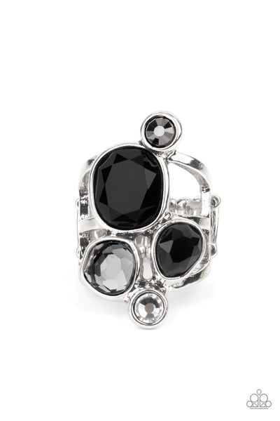 DEMANDINGLY DUCHESS - BLACK HEMATITE WHITE GEM SILVER RING - PAPARAZZI