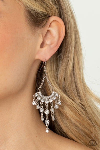 COMMANDING CANDESCENCE - WHITE RHINESTONE SILVER EARRINGS - PAPARAZZI