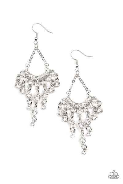 COMMANDING CANDESCENCE - WHITE RHINESTONE SILVER EARRINGS - PAPARAZZI
