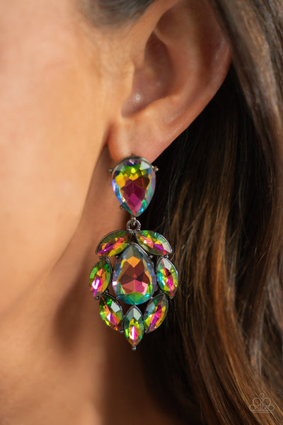 GALACTIC GO-GETTER - MULTI OIL SPILL GEM GUNMETAL POST EARRINGS - LIFE OF THE PARTY FEBRUARY 2022