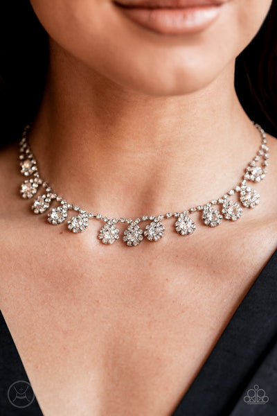 PRINCESS PROMINENCE - WHITE RHINESTONE SILVER CHOKER NECKLACE - LIFE OF THE PARTY NOVEMBER 2021 EXCLUSIVE - PAPARAZZI