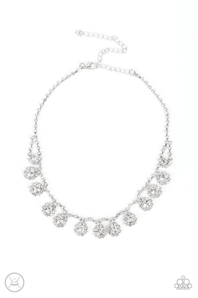 PRINCESS PROMINENCE - WHITE RHINESTONE SILVER CHOKER NECKLACE - LIFE OF THE PARTY NOVEMBER 2021 EXCLUSIVE - PAPARAZZI