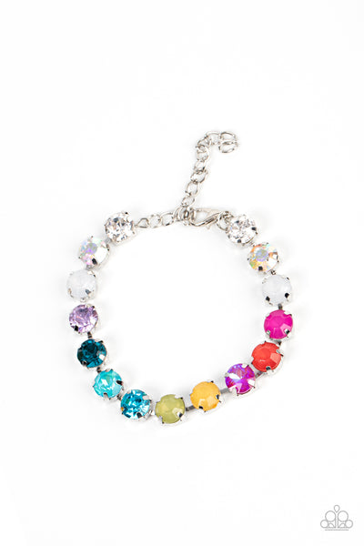 DREAMY DEBUTANTE - MULTI COLOR IRIDESCENT RHINESTONE GEM SILVER BRACELET - PAPARAZZI