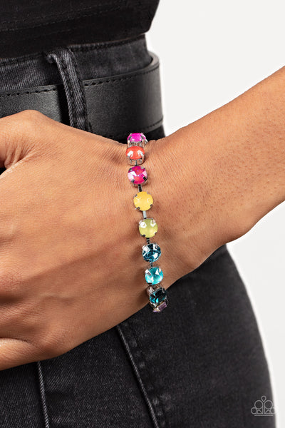 DREAMY DEBUTANTE - MULTI COLOR IRIDESCENT RHINESTONE GEM SILVER BRACELET - PAPARAZZI