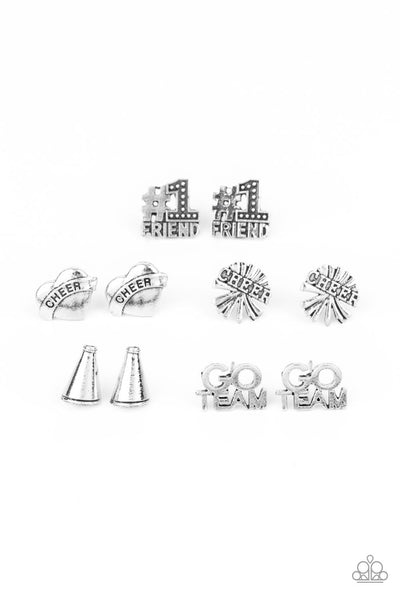 STARLET SHIMMER - CHEERLEADER MEGAPHONE HEART POM POM GO TEAM FRIEND POST EARRINGS SET OF 5