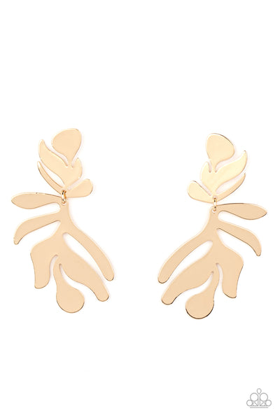 GOLD PALM LEAF POST EARRINGS - PAPARAZZI