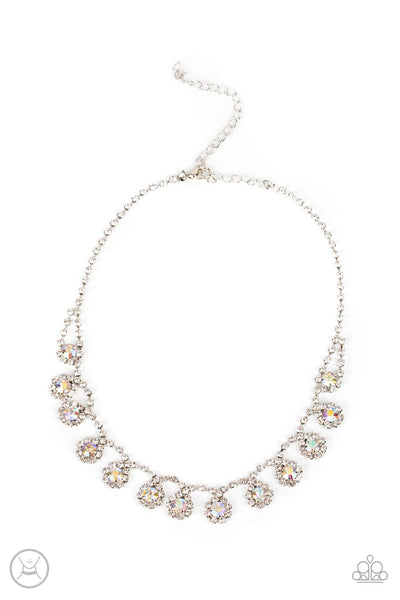 PRINCESS PROMINENCE - MULTI IRIDESCENT RHINESTONE SILVER CHOKER NECKLACE - PAPARAZZI