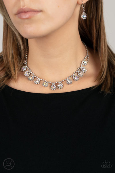 PRINCESS PROMINENCE - MULTI IRIDESCENT RHINESTONE SILVER CHOKER NECKLACE - PAPARAZZI