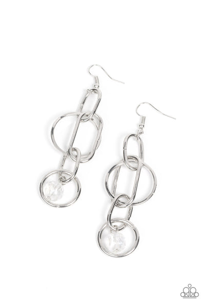 PARK AVENUE PRINCESS - WHITE CRYSTAL SILVER CHAIN EARRINGS - PAPARAZZI