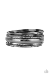 STACKABLE STUNNER - BLACK GUN METAL BANGLE BRACELET SET - PAPARAZZI