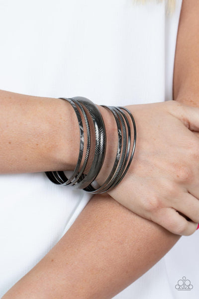 STACKABLE STUNNER - BLACK GUN METAL BANGLE BRACELET SET - PAPARAZZI