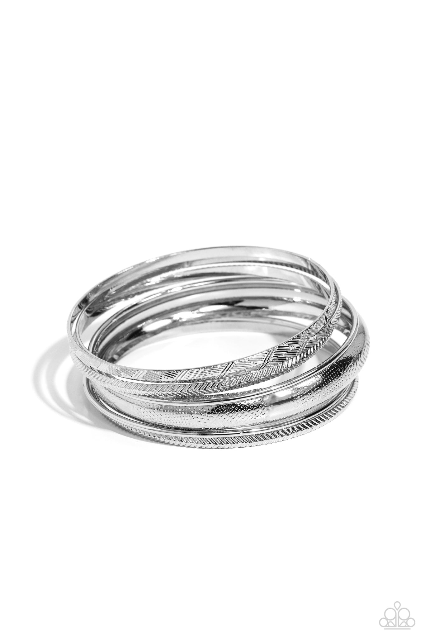STACKABLE STUNNER - SILVER TEXTURED BANGLE BRACELET SET - PAPARAZZI