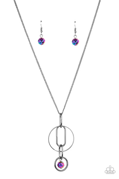PARK AVENUE PALACE - MULTI OIL SPILL GUNMETAL NECKLACE - PAPARAZZI