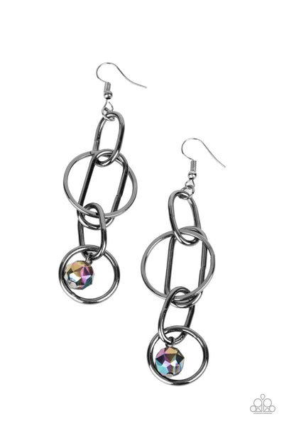 PARK AVENUE PRINCESS - MULTI OIL SPILL BEAD GUNMETAL LINK EARRINGS - PAPARAZZI
