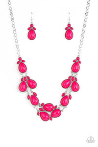 BOTANICAL BANQUET - PINK BEAD SILVER NECKLACE - PAPARAZZI