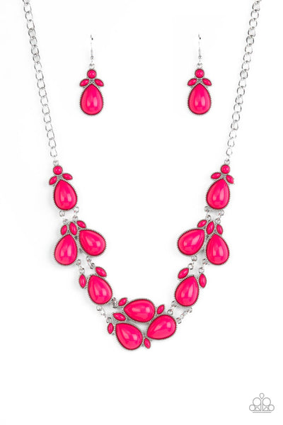 BOTANICAL BANQUET - PINK BEAD SILVER NECKLACE - PAPARAZZI