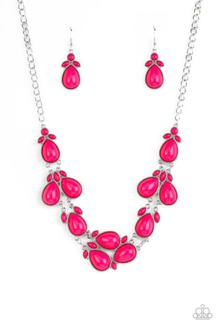 BOTANICAL BANQUET - PINK BEAD SILVER NECKLACE - PAPARAZZI