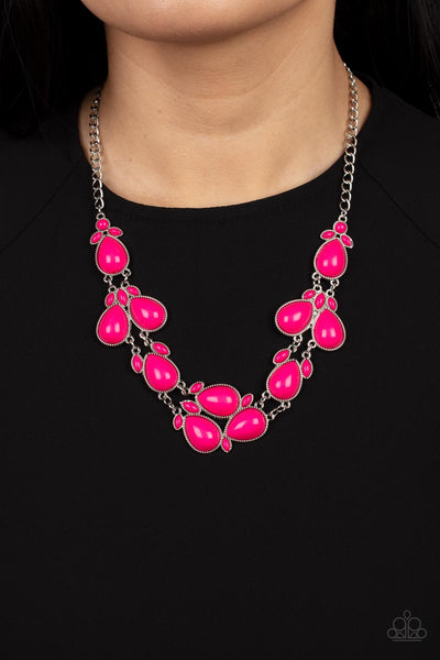 BOTANICAL BANQUET - PINK BEAD SILVER NECKLACE - PAPARAZZI