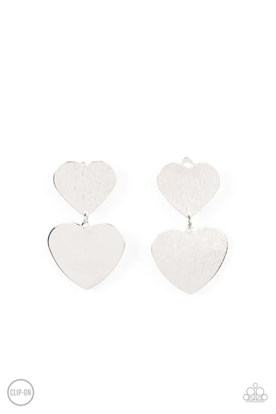 COWGIRL CRUSH - SILVER HEART CLIP-ON EARRINGS - PAPARAZZI