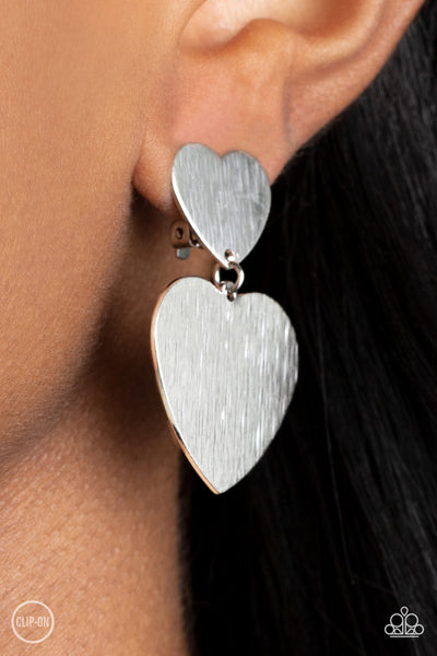 COWGIRL CRUSH - SILVER HEART CLIP-ON EARRINGS - PAPARAZZI