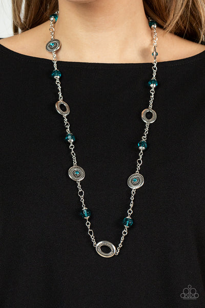 GLAMMED UP GOALS - BLUE BEAD SILVER NECKLACE - PAPARAZZI