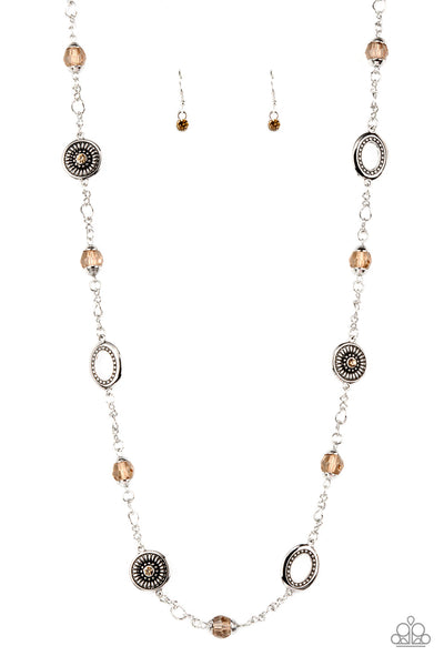 GLAMMED UP GOALS - BROWN TOPAZ BEAD SILVER NECKLACE - PAPARAZZI