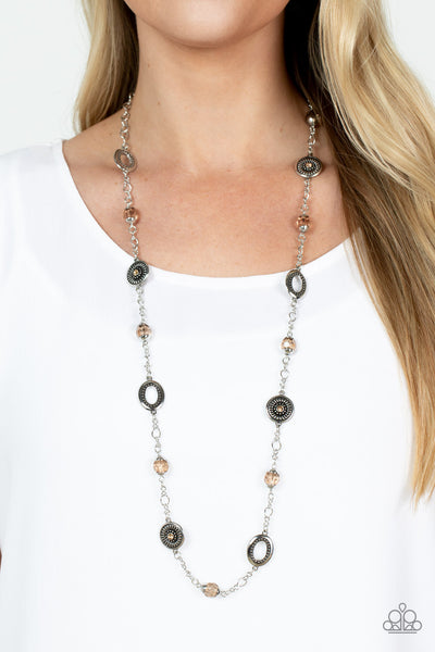 GLAMMED UP GOALS - BROWN TOPAZ BEAD SILVER NECKLACE - PAPARAZZI