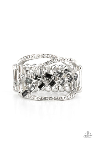 LAVISHLY LUMINARY - SILVER SMOKY AND WHITE RHINESTONE GEM RING - PAPARAZZI