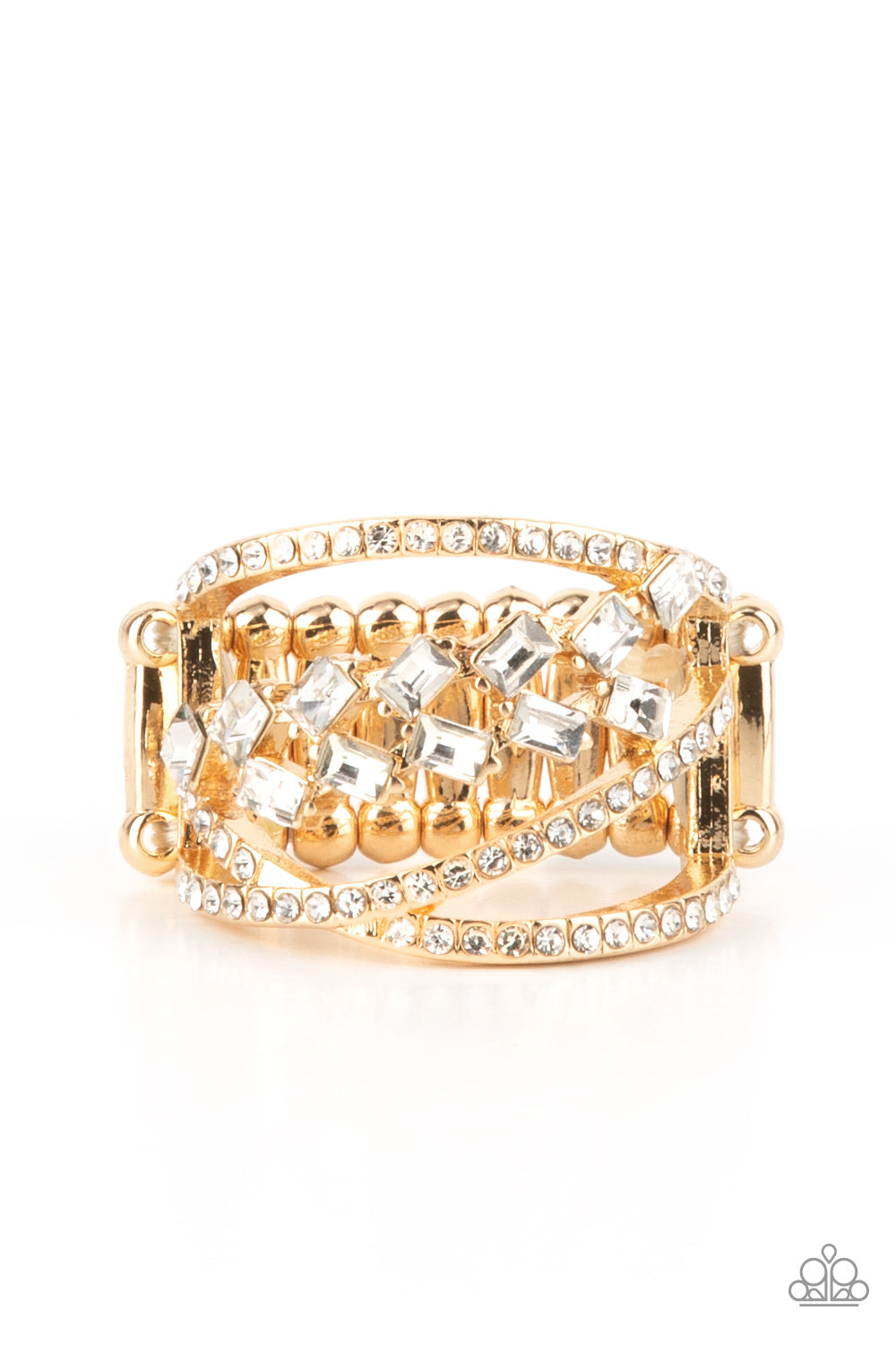 LAVISHLY LUMINARY - GOLD WHITE RHINESTONE RING - PAPARAZZI