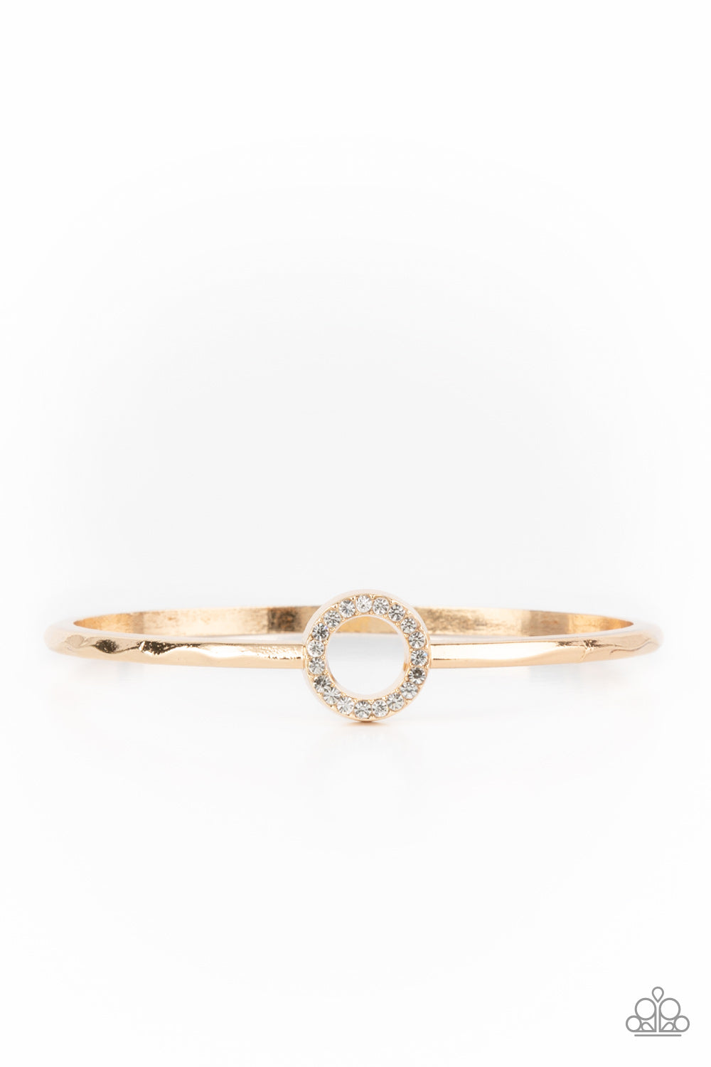 CENTER COUTURE - GOLD WITH WHITE RHINESTONE CIRCLE BANGLE BRACELET - PAPARAZZI