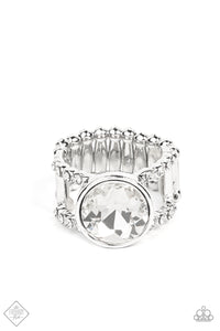 HIGH ROLLER SPARKLE - WHITE RHINESTONE SILVER RING - FASHION FIX NOVEMBER 2021 - PAPARAZZI