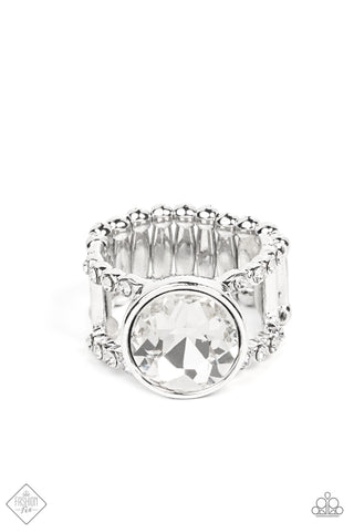 HIGH ROLLER SPARKLE - WHITE RHINESTONE SILVER RING - FASHION FIX NOVEMBER 2021 - PAPARAZZI
